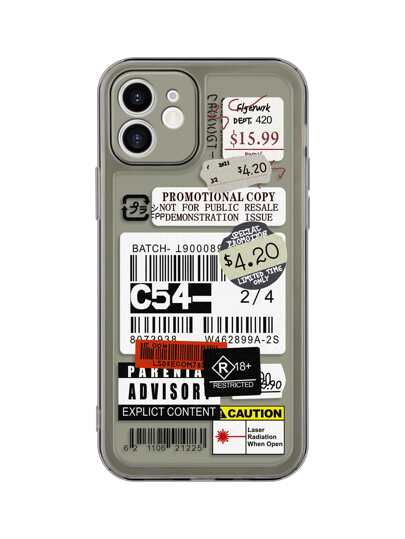 Coque noire à bords droits C54 Label Frame compatible avec iPhone 17/17 Pro/Air/17 Pro Max/16 Pro Max/15 Plus/14/13/12/11