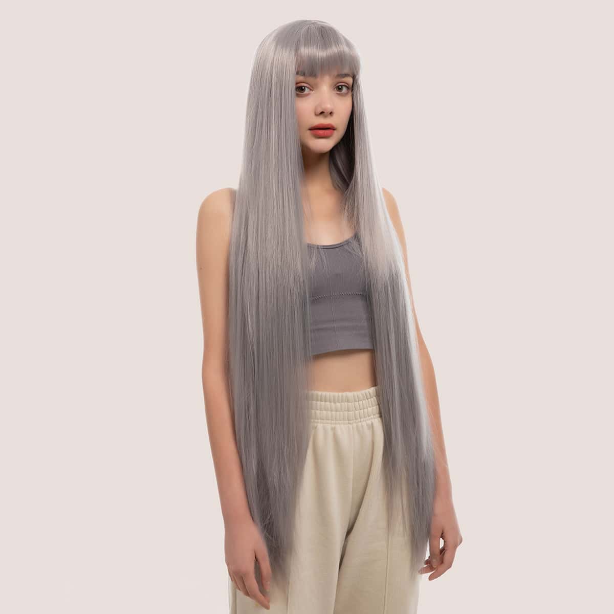 

Long Straight Wig With Bangs, Grey