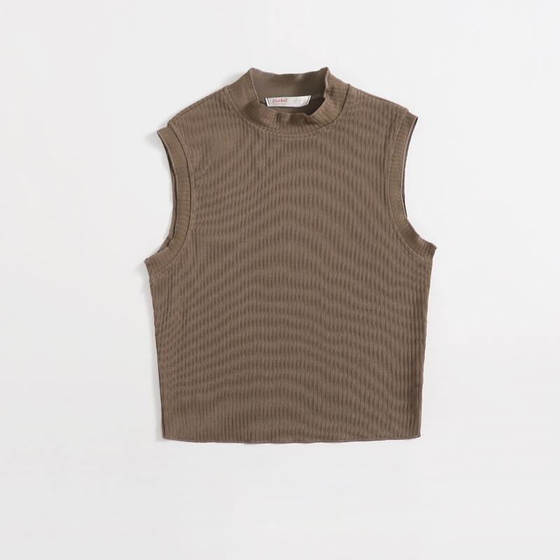 

Mock Neck Ribbed Tank Top, Coffee brown
