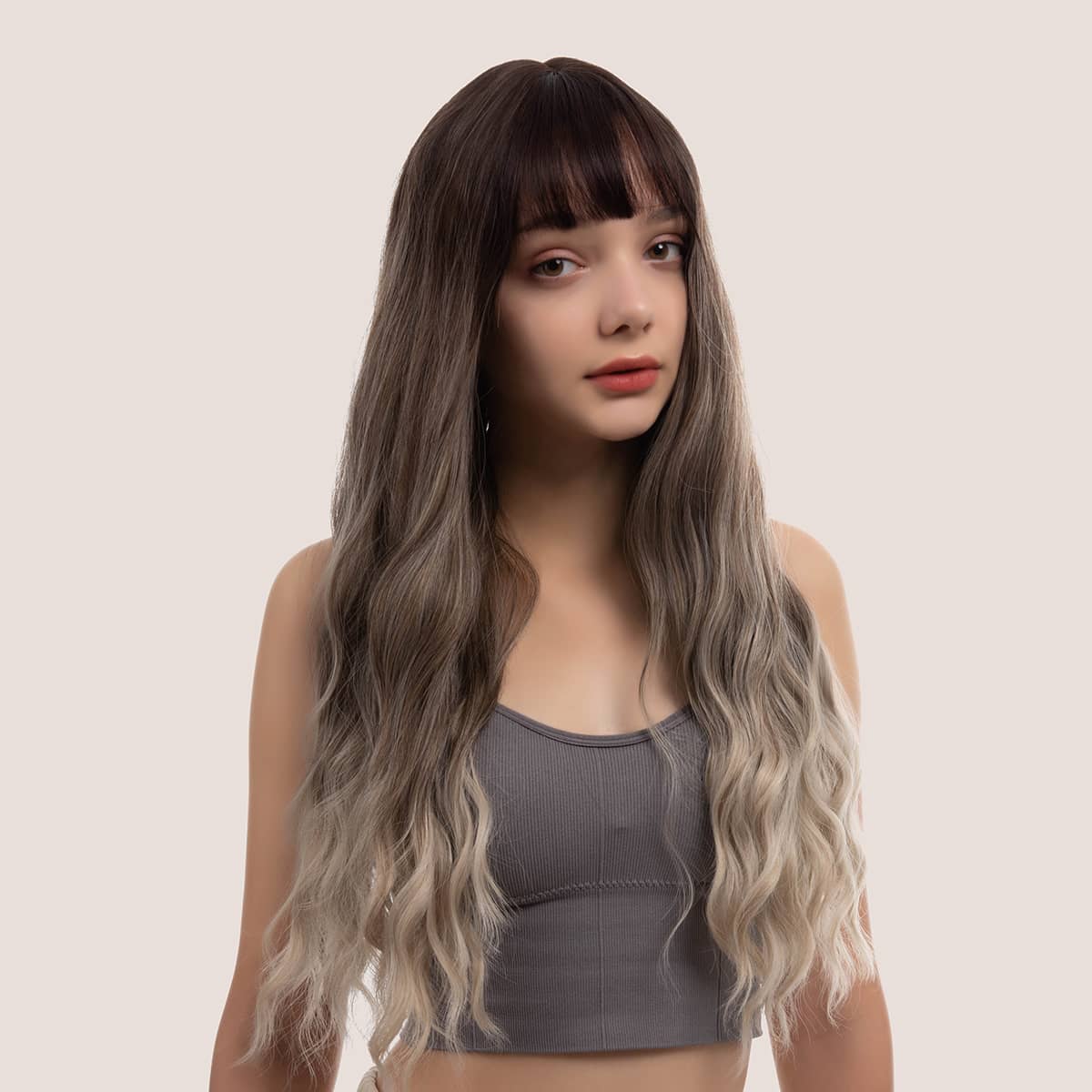 

Natural Ombre Long Curly Wig With Bangs