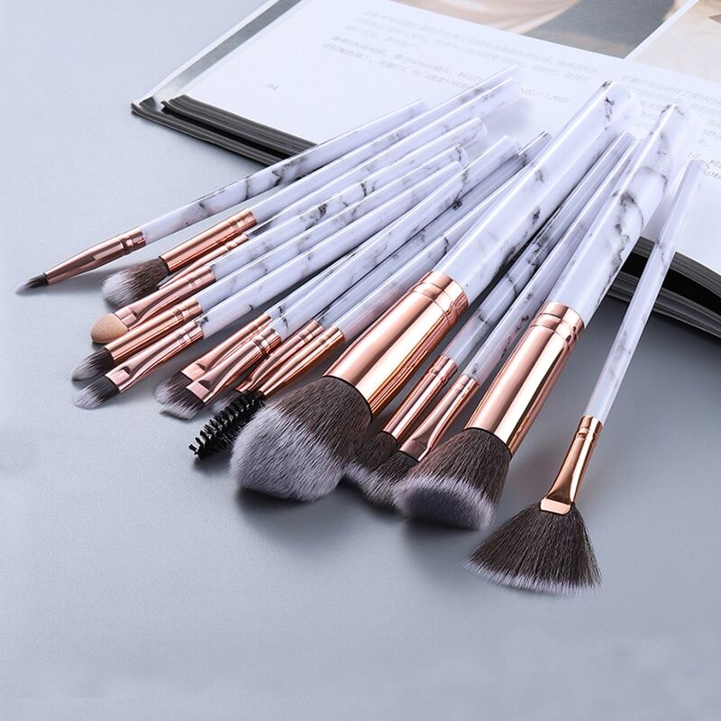 

15pcs Marble Pattern Makeup Brush Set, Grey