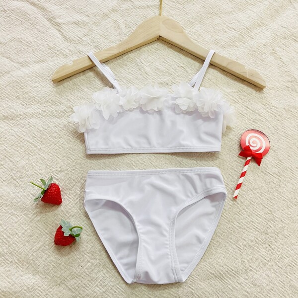 

Baby Girl Appliques Bikini Swimsuit, White