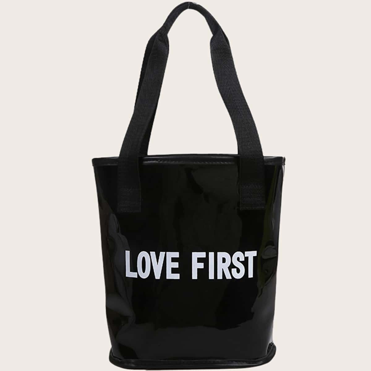 

Slogan Graphic Tote Bag, Black