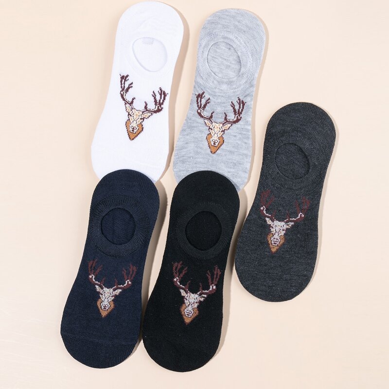 

5pairs Deer Pattern Invisible Socks, Multicolor
