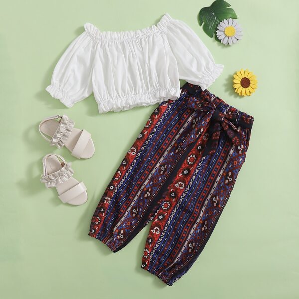 

Toddler Girls Bardot Blouse & Floral Belted Pants, Multicolor