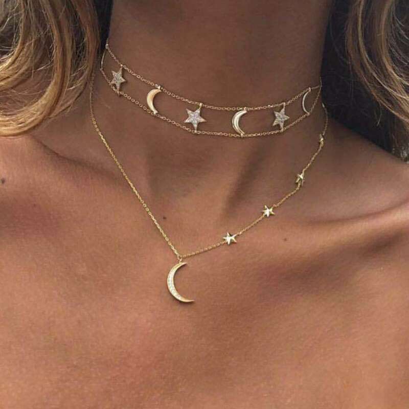 

Star & Moon Layered Necklace, Gold