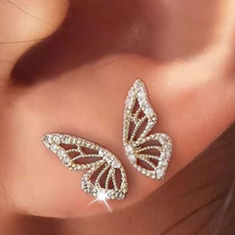 

Butterfly Rhinestone Earrings, Silver