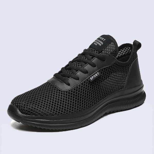 

Men Mesh Panel Lace-Up Front Sneakers, Black