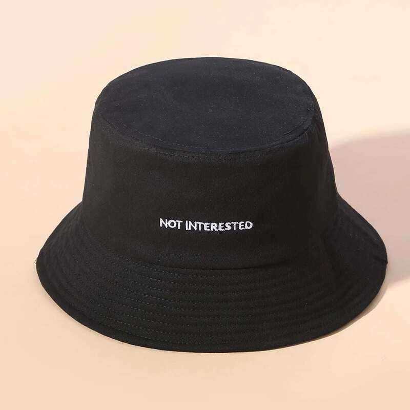 

Slogan Embroidery Bucket Hat, Black