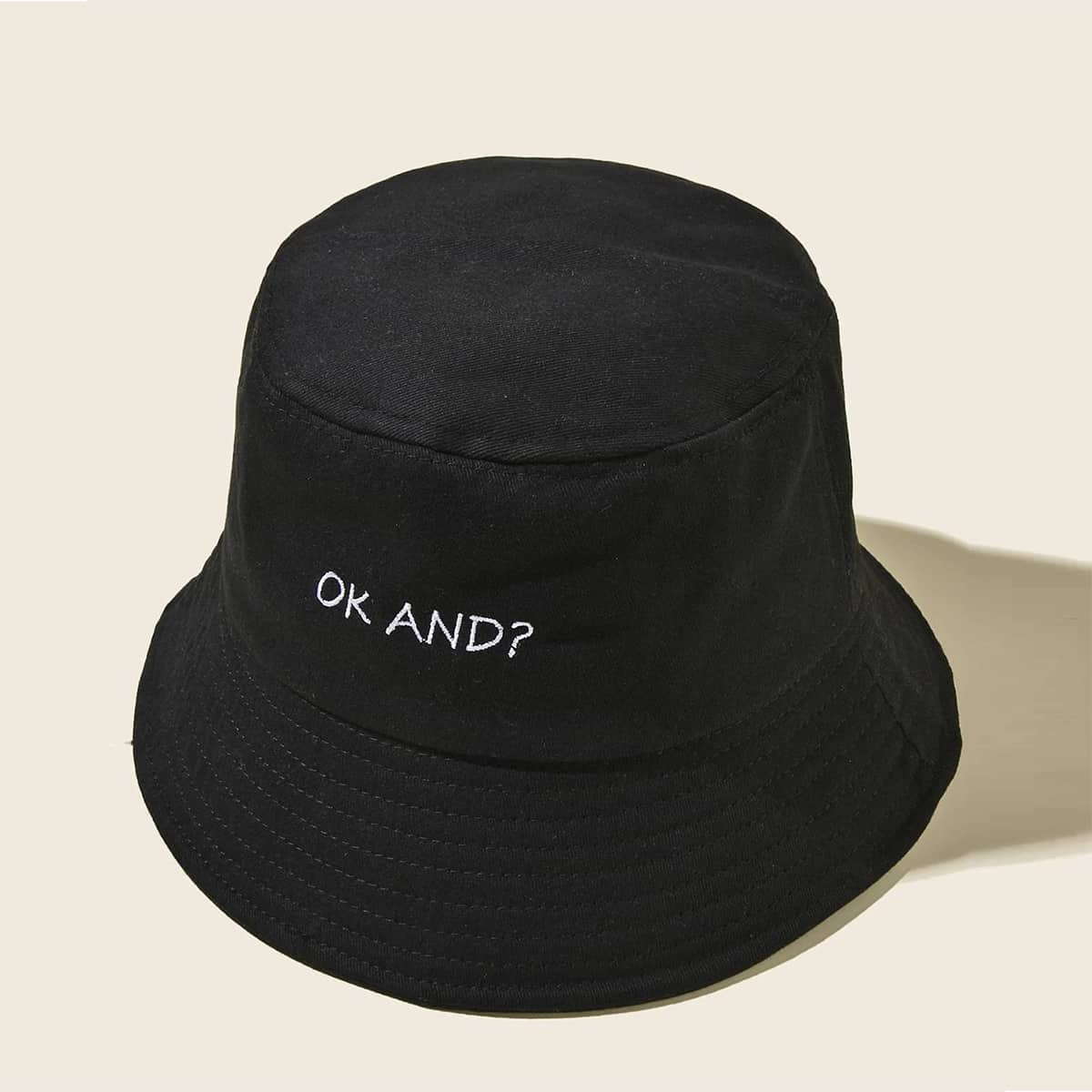 

Letter Embroidery Bucket Hat, Black