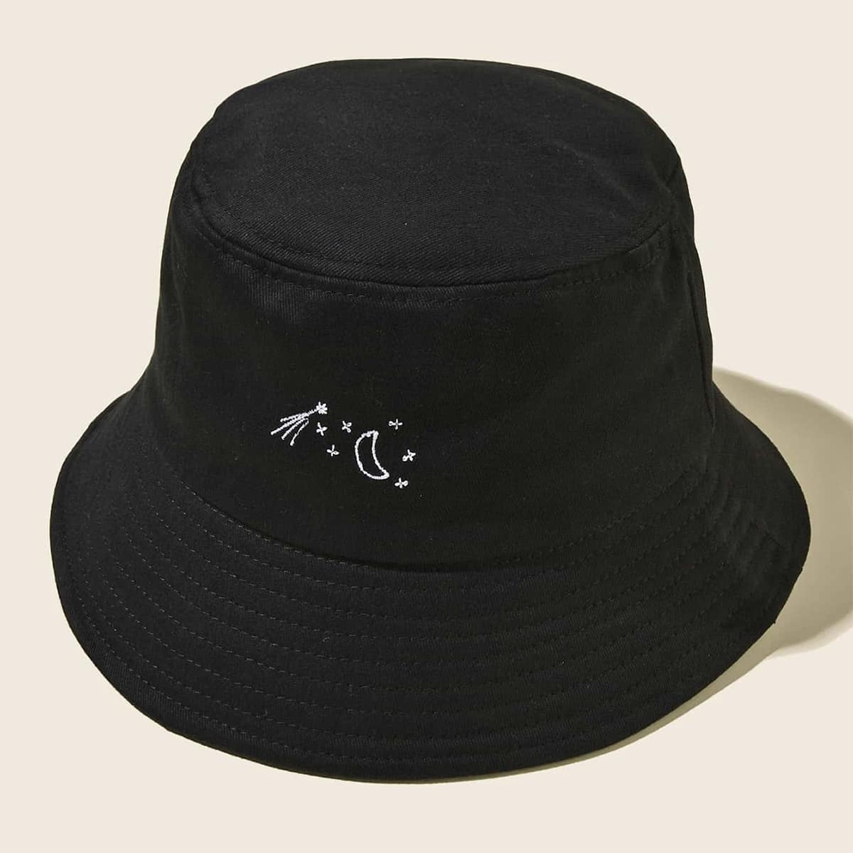 

Moon & Star Embroidery Bucket Hat, Black