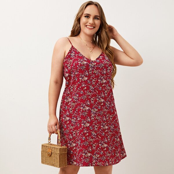 

Plus Double V-neck Ditsy Floral Cami Dress, Multicolor