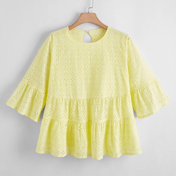 

Plus Flounce Sleeve Schiffy Peplum Top, Yellow