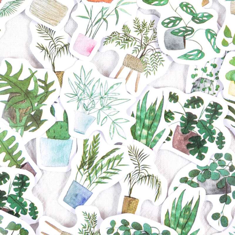 

46pcs Plant Print Sticker, Green