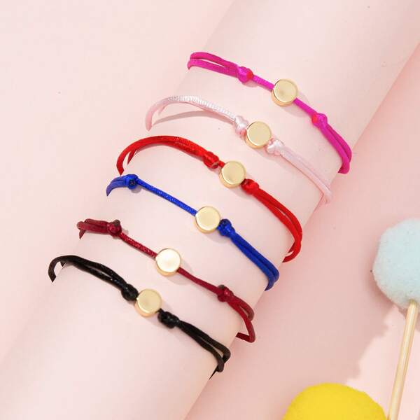

6pcs Girls Round Decor Bracelet, Multicolor