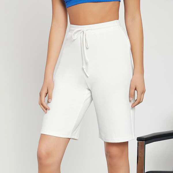 

Drawstring Waist Solid Shorts, White