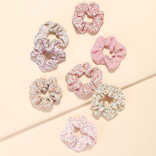 

8pcs Flower Print Scrunchies, Multicolor