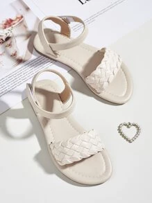 小女童編織設計條帶涼鞋 - 杏色 - 查看 1