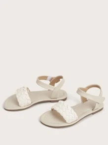 小女童編織設計條帶涼鞋 - 杏色 - 查看 2