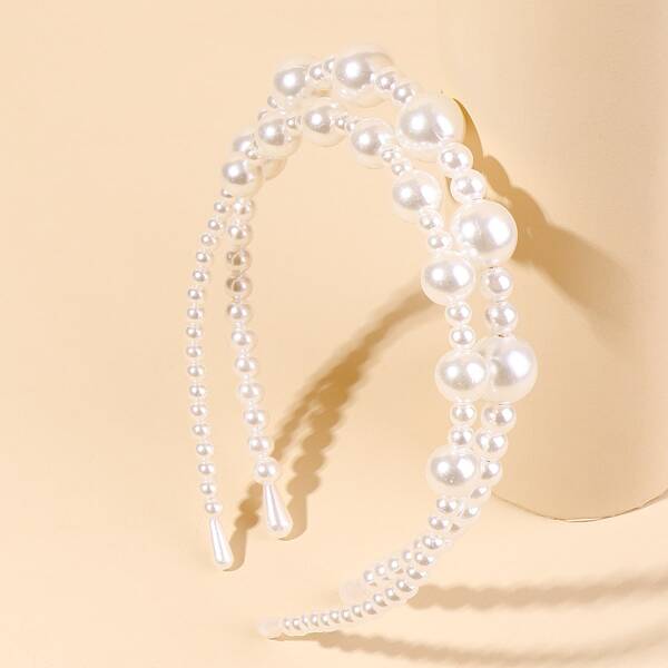 

2pcs Faux Pearl Hair Hoop, White