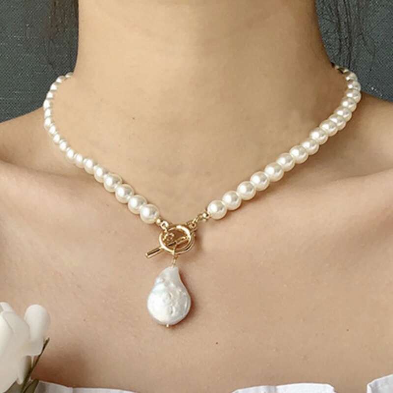 

Faux Pearl Pendant Necklace, White
