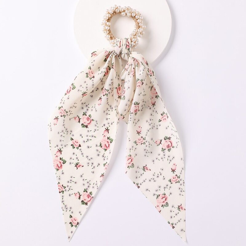 

Flower Print Hair Tie, White