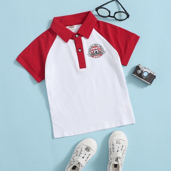 

Toddler Boys Colorblock Letter Graphic Raglan Sleeve Polo Shirt, White