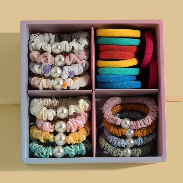 

22pcs Toddler Girls Faux Pearl Decor Hair Tie, Multicolor