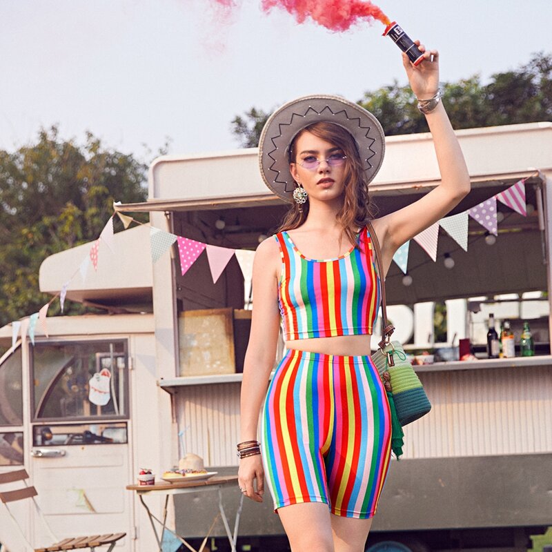 

Rainbow Striped Biker Shorts, Multicolor