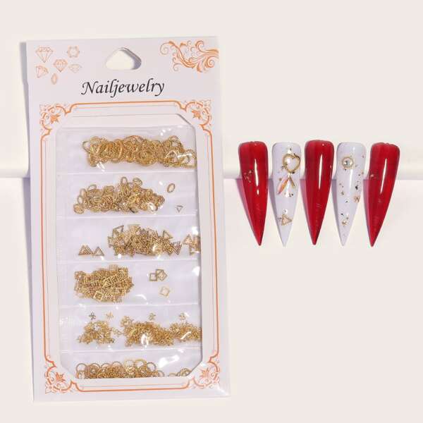 

1pack Geometric Pattern Nail Art Decoration, Gold