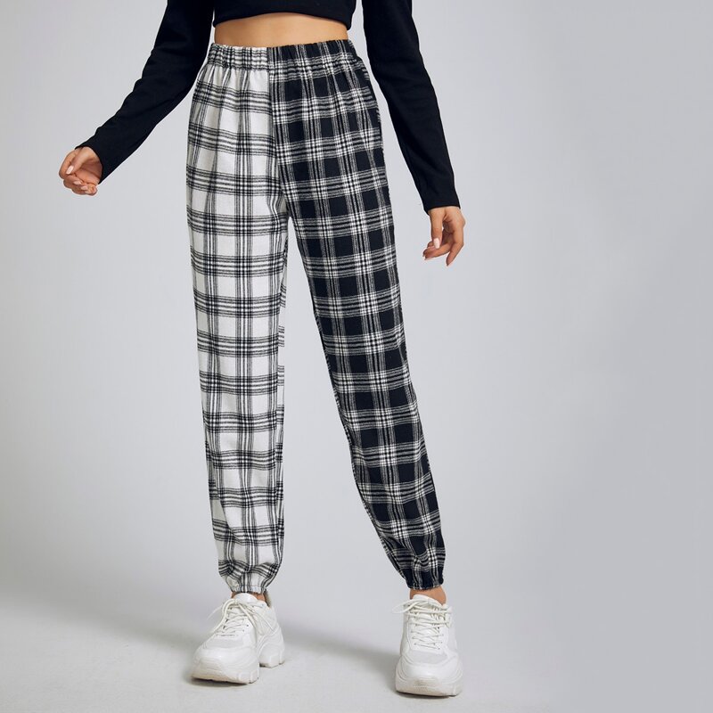 

Two Tone Plaid Joggers, Multicolor