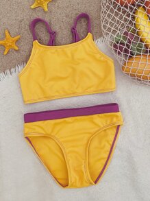 Ropa de playa de verano para bebé niña con ribete de contraste - Amarillo - Ver 1