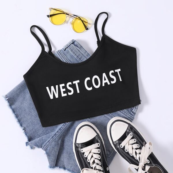 

Letter Graphic Crop Cami Top, Black