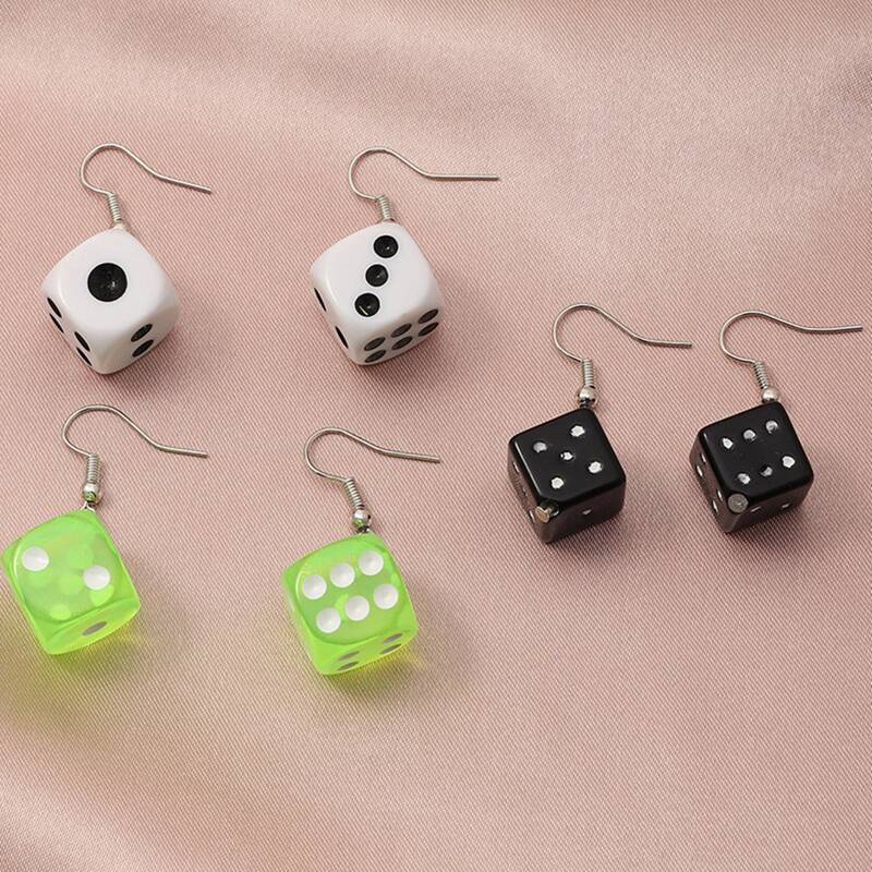 

3pairs Colorful Dice Drop Earrings, Multicolor