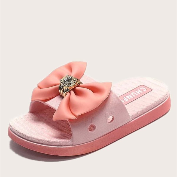 

Girls Bow Decor Slippers, Pink