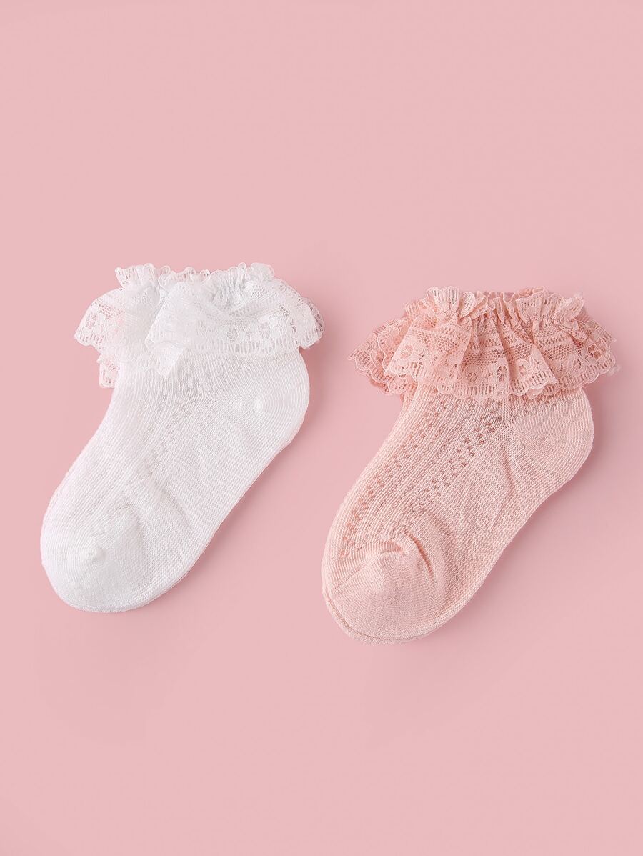 2雙嬰兒蕾絲邊襪子 - 彩色 - 查看 1