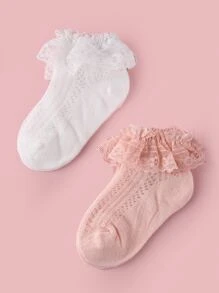 2雙嬰兒蕾絲邊襪子 - 彩色 - 查看 2