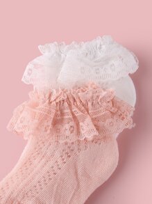 2雙嬰兒蕾絲邊襪子 - 彩色 - 查看 3