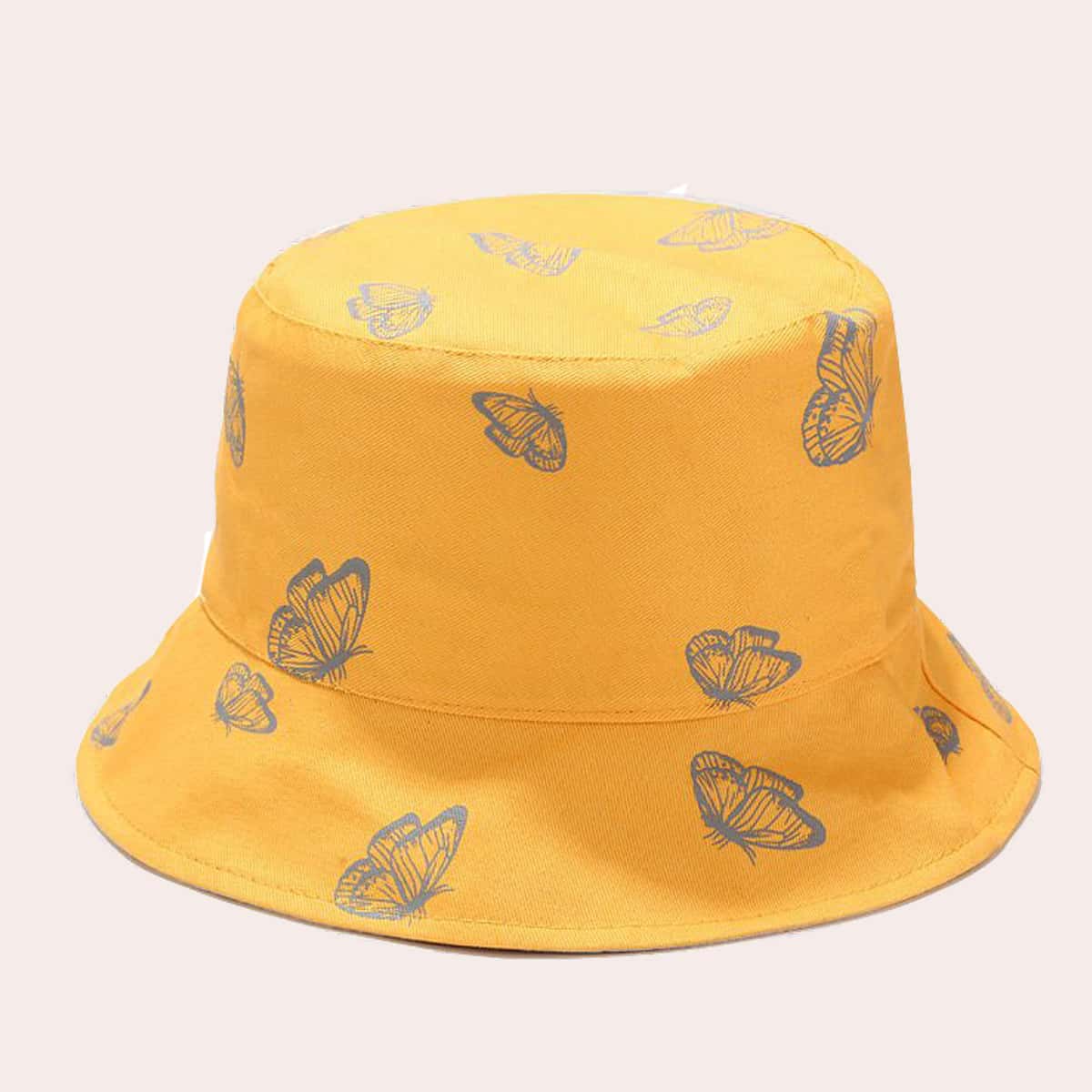 

Butterfly Print Bucket Hat, Yellow