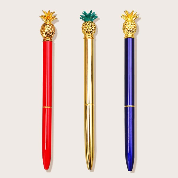 

3pcs Metal Pineapple Ballpoint Pen Set, Multicolor