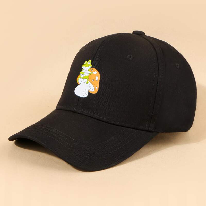 

Frog & Mushroom Print Baseball Cap, Black