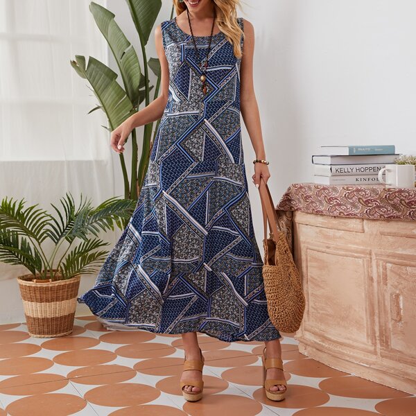 

Patchwork Print Smock Dress, Multicolor