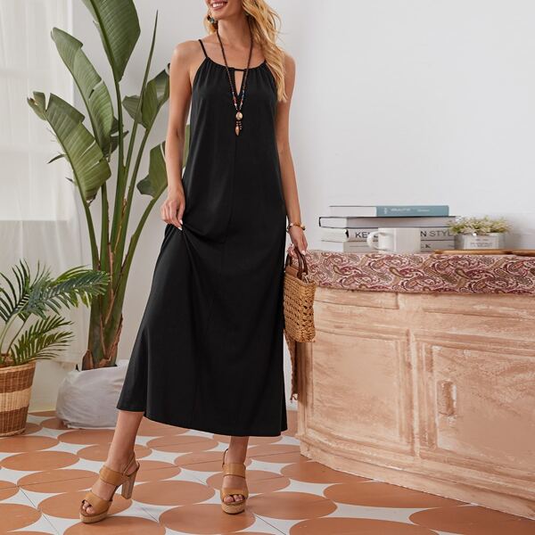 

Keyhole Back Halter Dress, Black