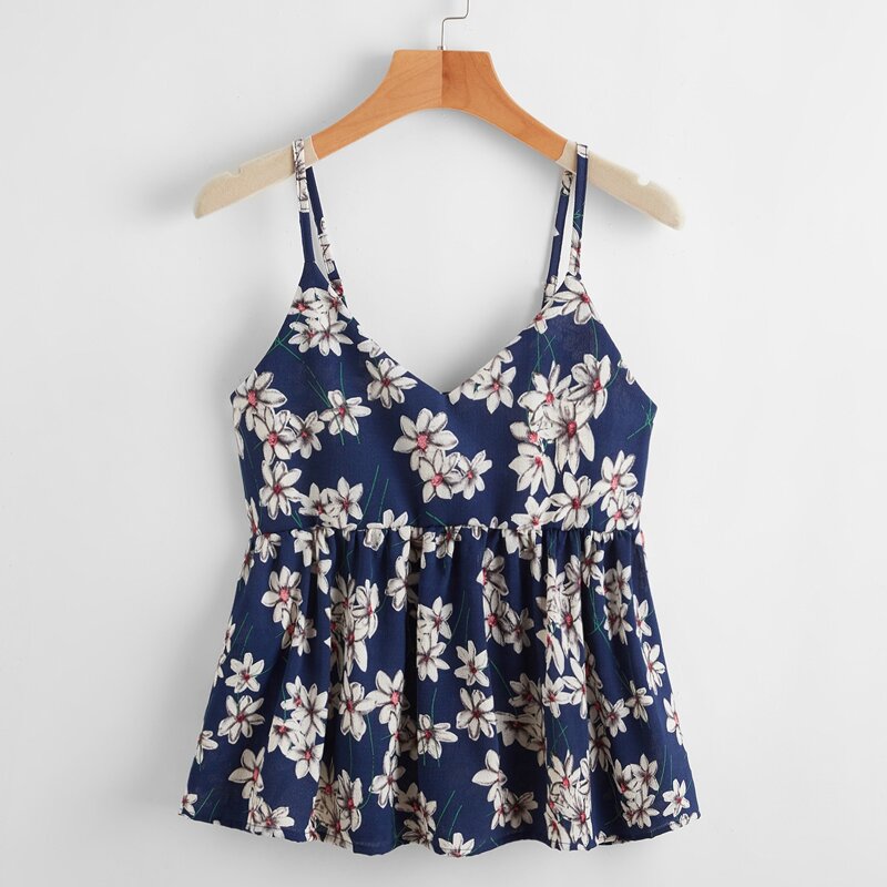 

Floral Peplum Cami, Navy blue
