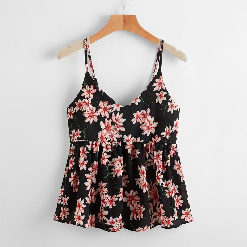 

Floral Peplum Cami, Black