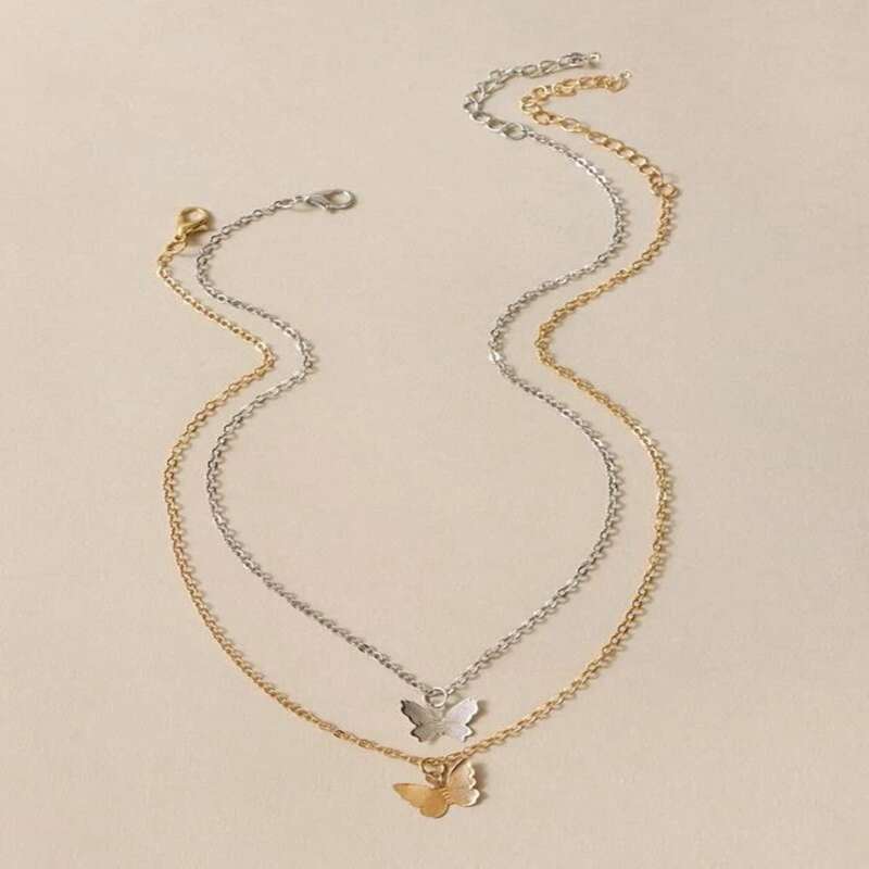 

2pcs Butterfly Pendant Necklace, Gold