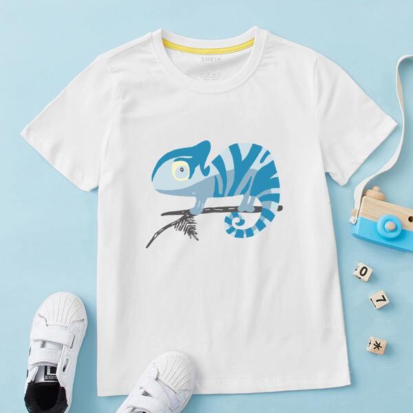 

Toddler Boys Cartoon Animal Print Tee, White