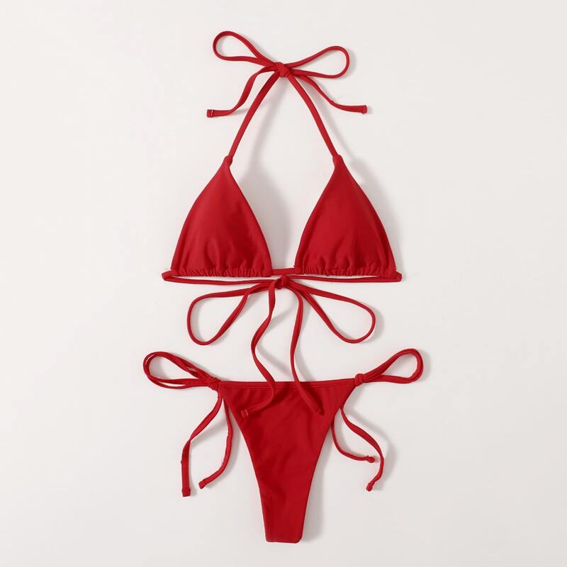 

Triangle Tie Side Bikini Swimsuit, Red