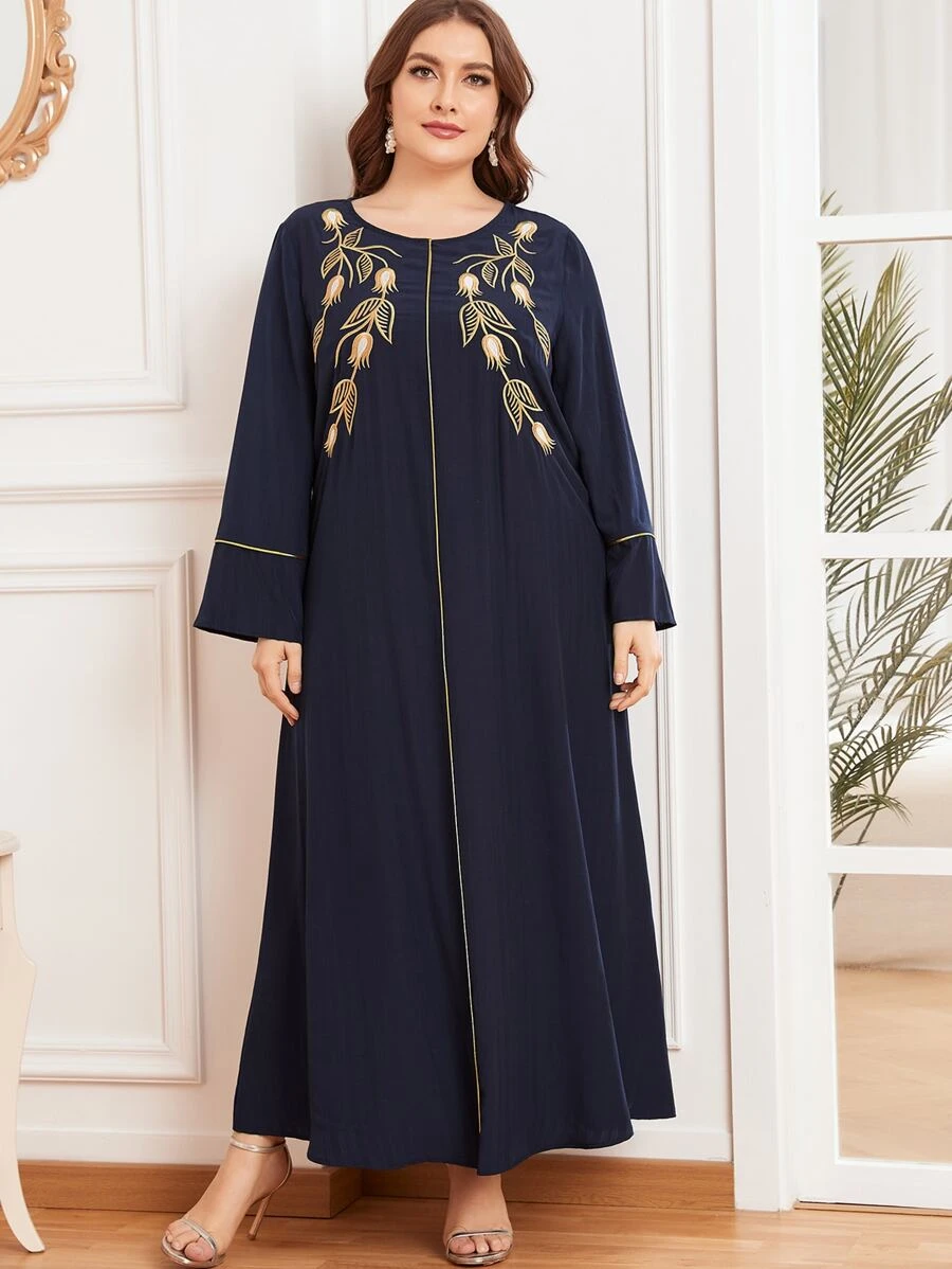 Al Najma Vestido túnico maxi con bordado - Azul Marino - Ver 1
