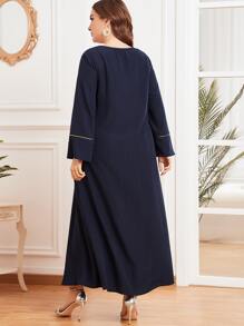 Al Najma Vestido túnico maxi con bordado - Azul Marino - Ver 2